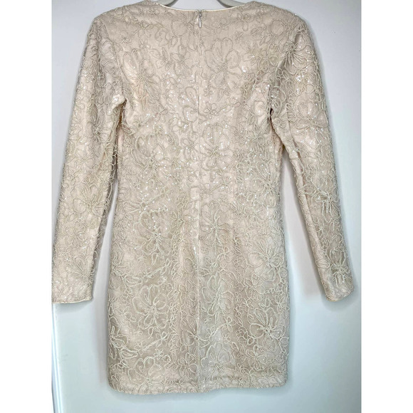 NWT TADASHI SHOJI Plunge Neck Long Sleeve Jacquard Floral Sequin Minidress 6 - Picture 6 of 16